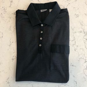 DKNY black striped polo in size L